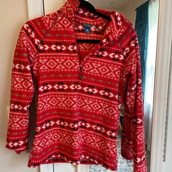 Eddie Bauer Orange Geometric Fleece Pullover - Picture 1 of 4